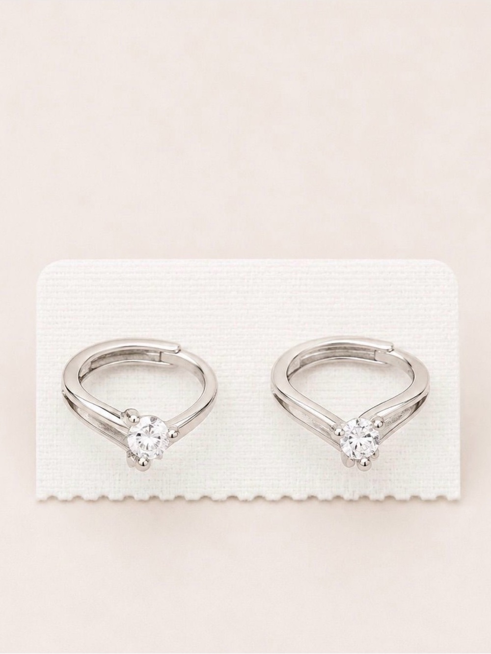 Sterling Silver Cubic Zirconia Huggie Hoop Earrings - White